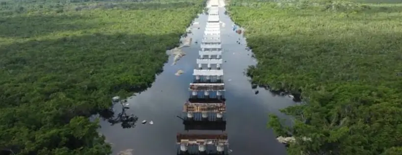 Viaducto del Tren Maya sobre zona inundada, tramo 06 frente 07